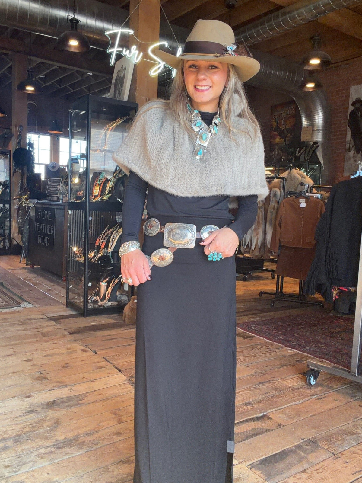 Ranch Tan Knit Mink Cape/Shrug - MARJ-RH