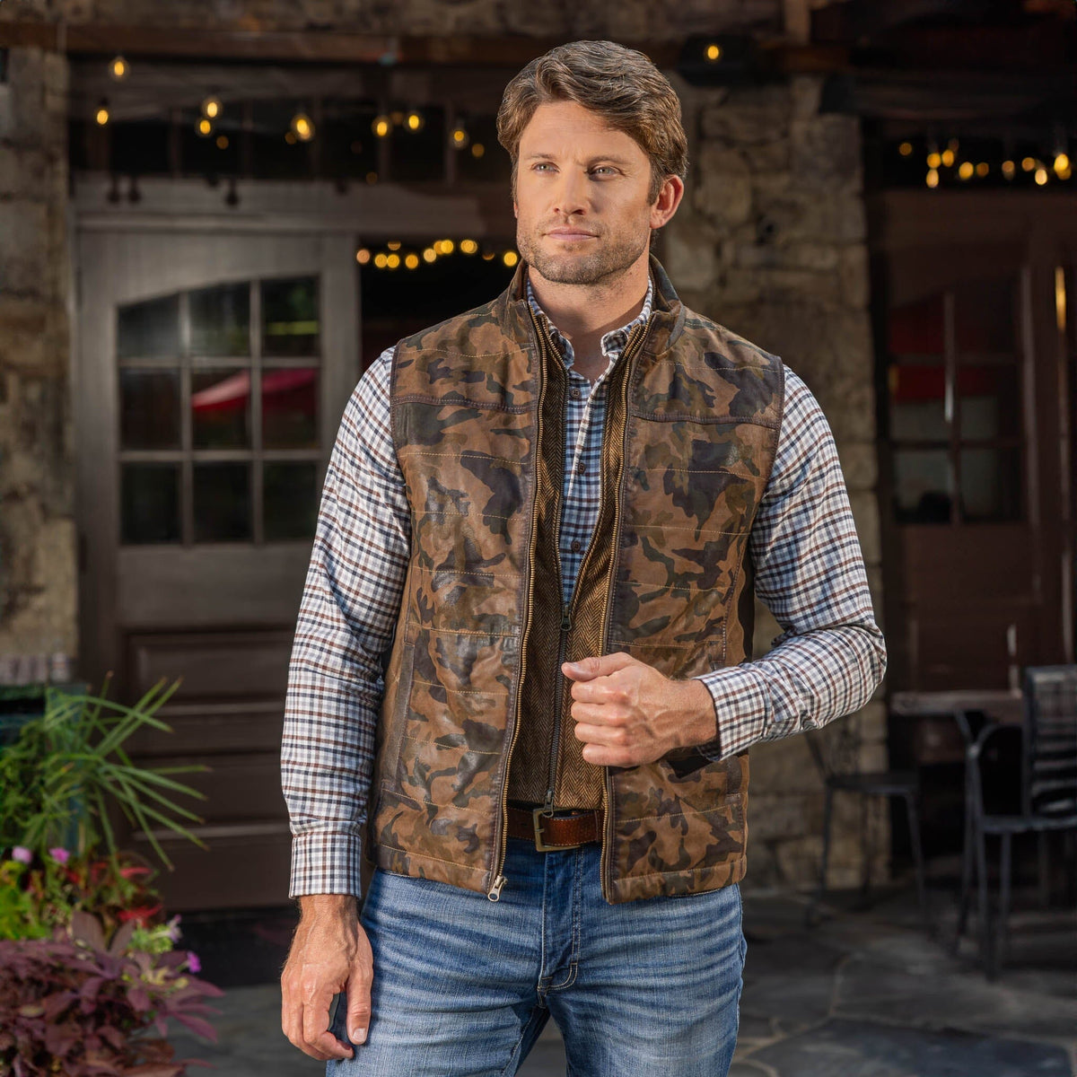 Ranger Waxed Goat Suede Camo Vest - Madison Creek - 1152C