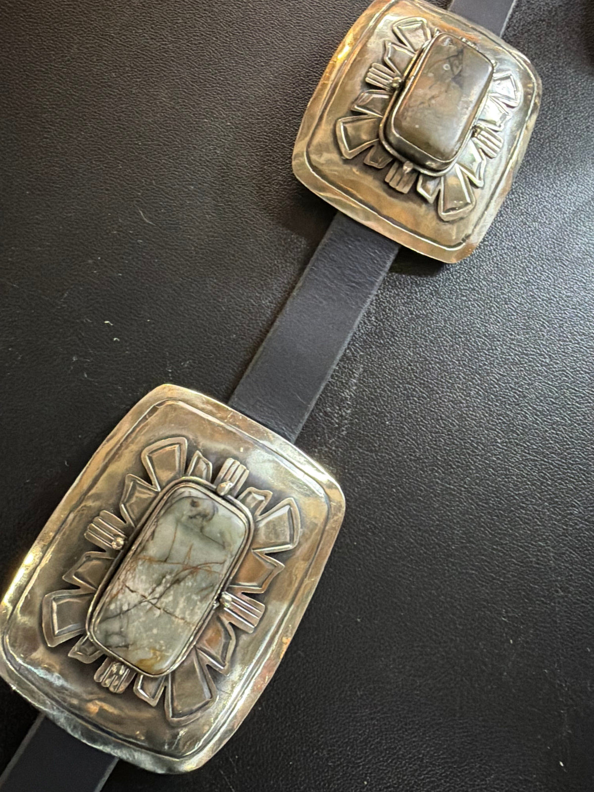 Rectangle German Silver Concho/Green Jasper Belt - BBAR231-J