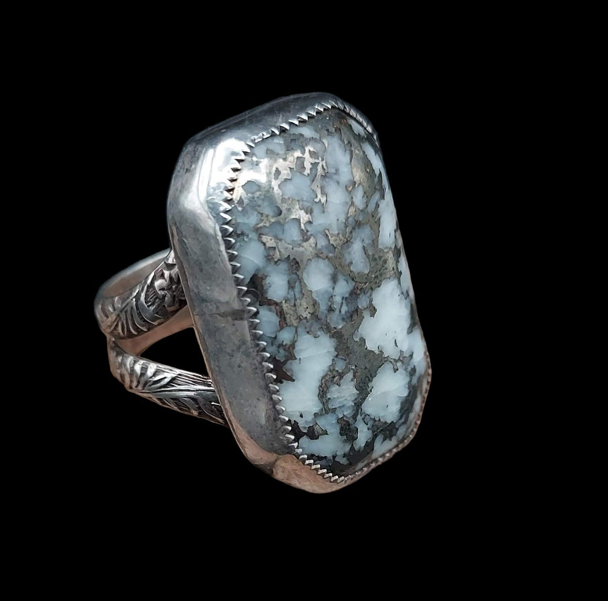 Rectangular Pyrite &amp; White Stone Ring - Size 11 - RMH192