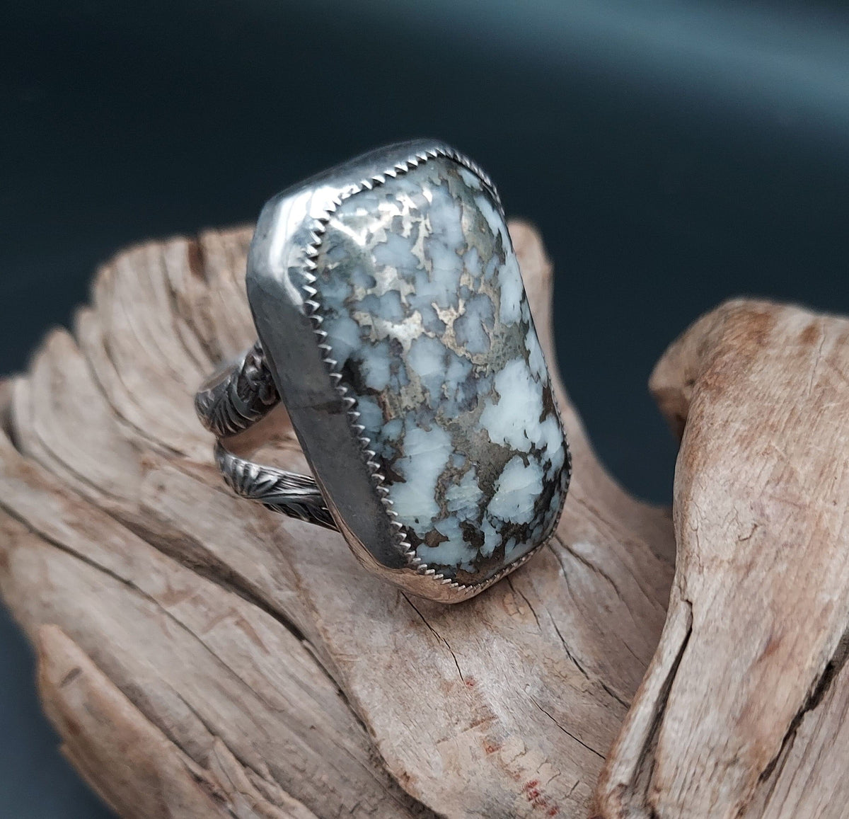 Rectangular Pyrite &amp; White Stone Ring - Size 11 - RMH192