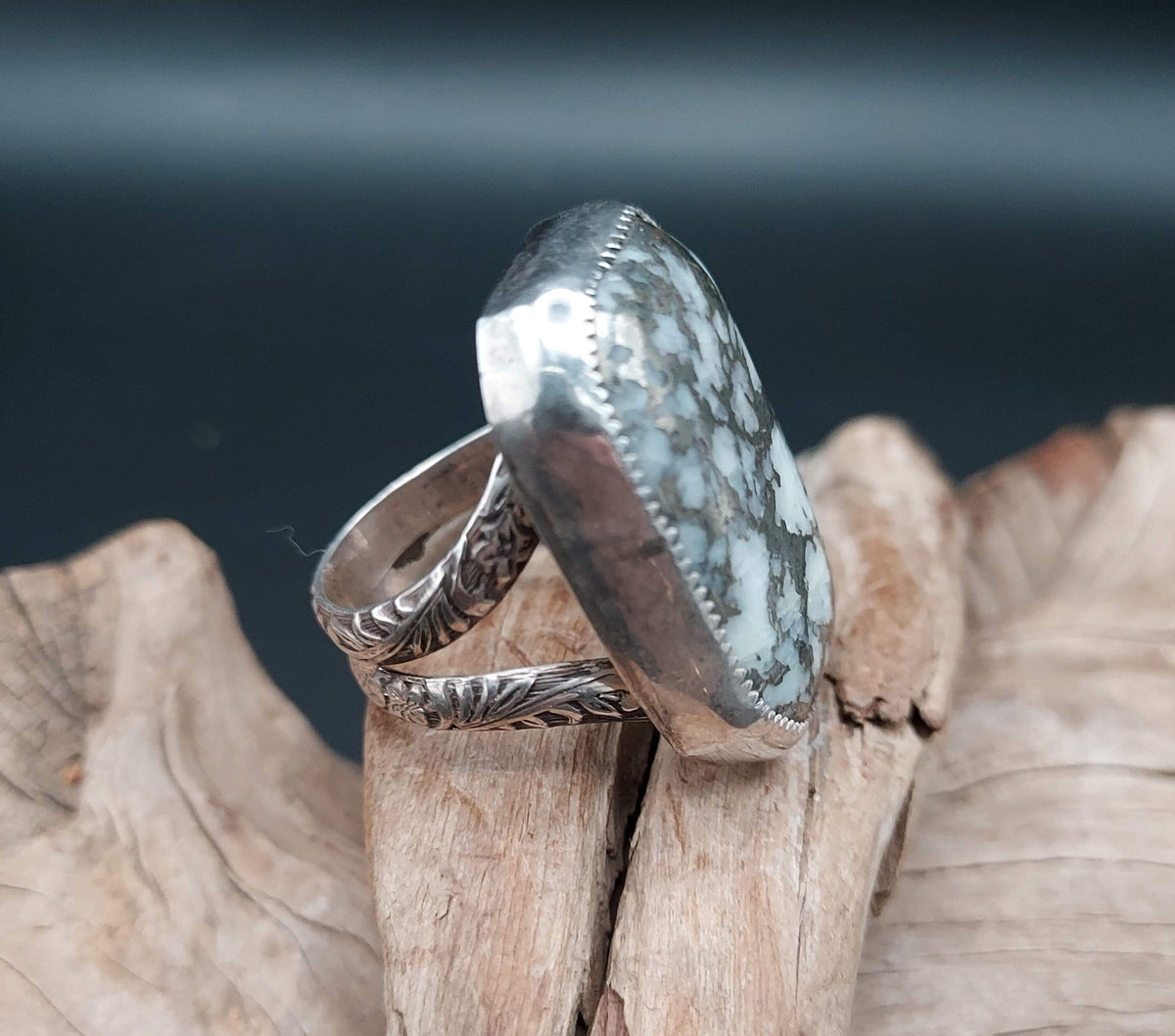 Rectangular Pyrite &amp; White Stone Ring - Size 11 - RMH192