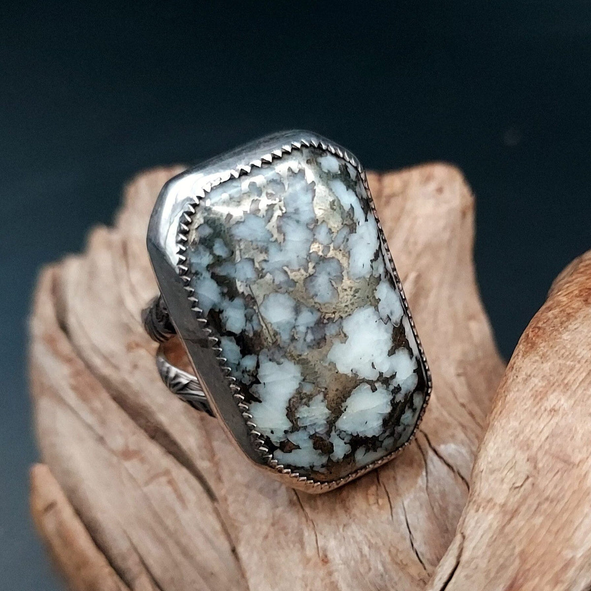 Rectangular Pyrite &amp; White Stone Ring - Size 11 - RMH192