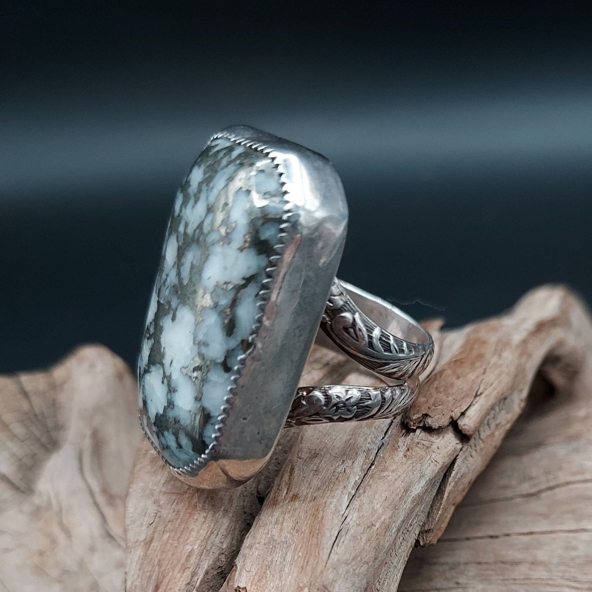 Rectangular Pyrite &amp; White Stone Ring - Size 11 - RMH192