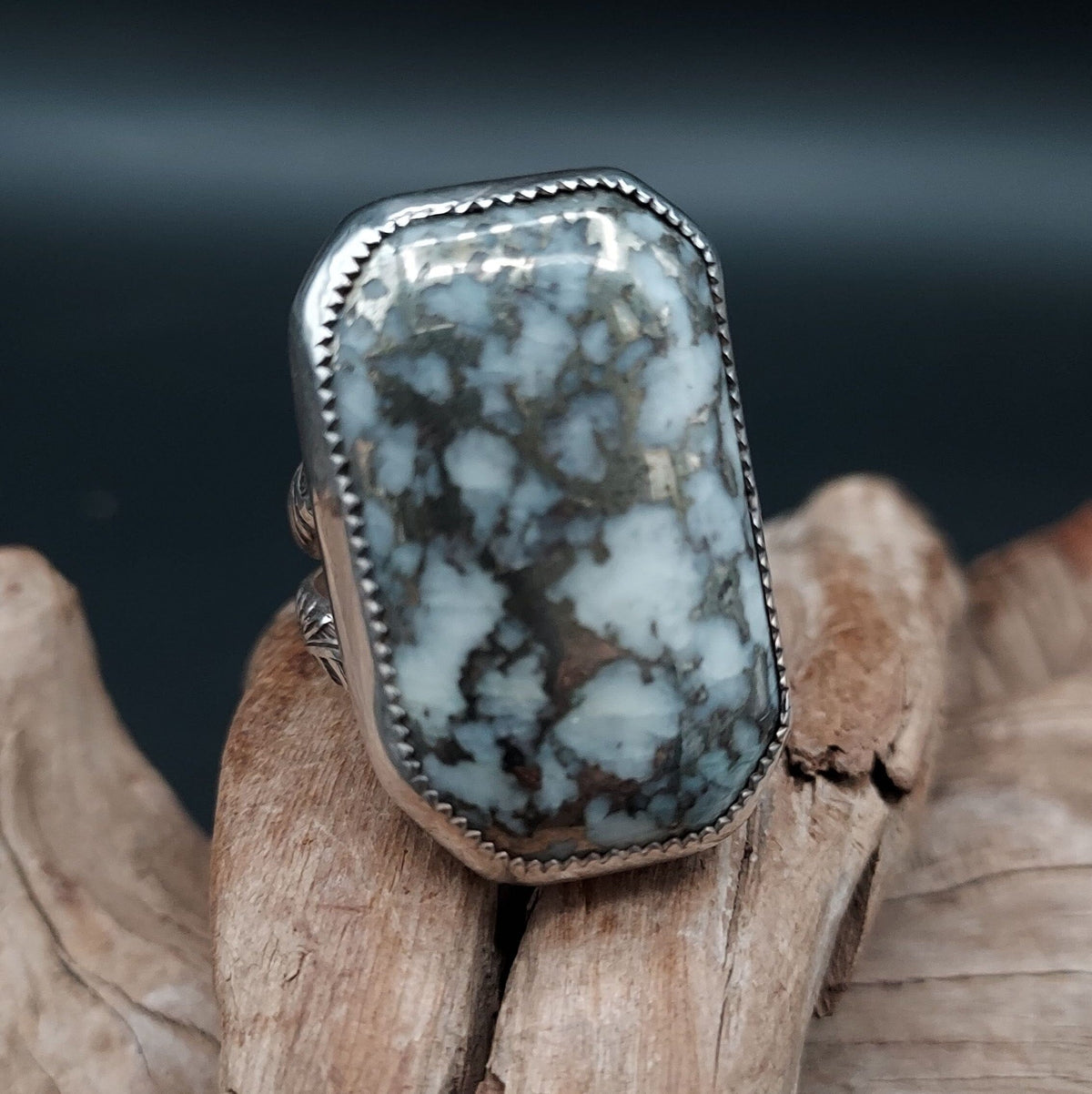Rectangular Pyrite &amp; White Stone Ring - Size 11 - RMH192