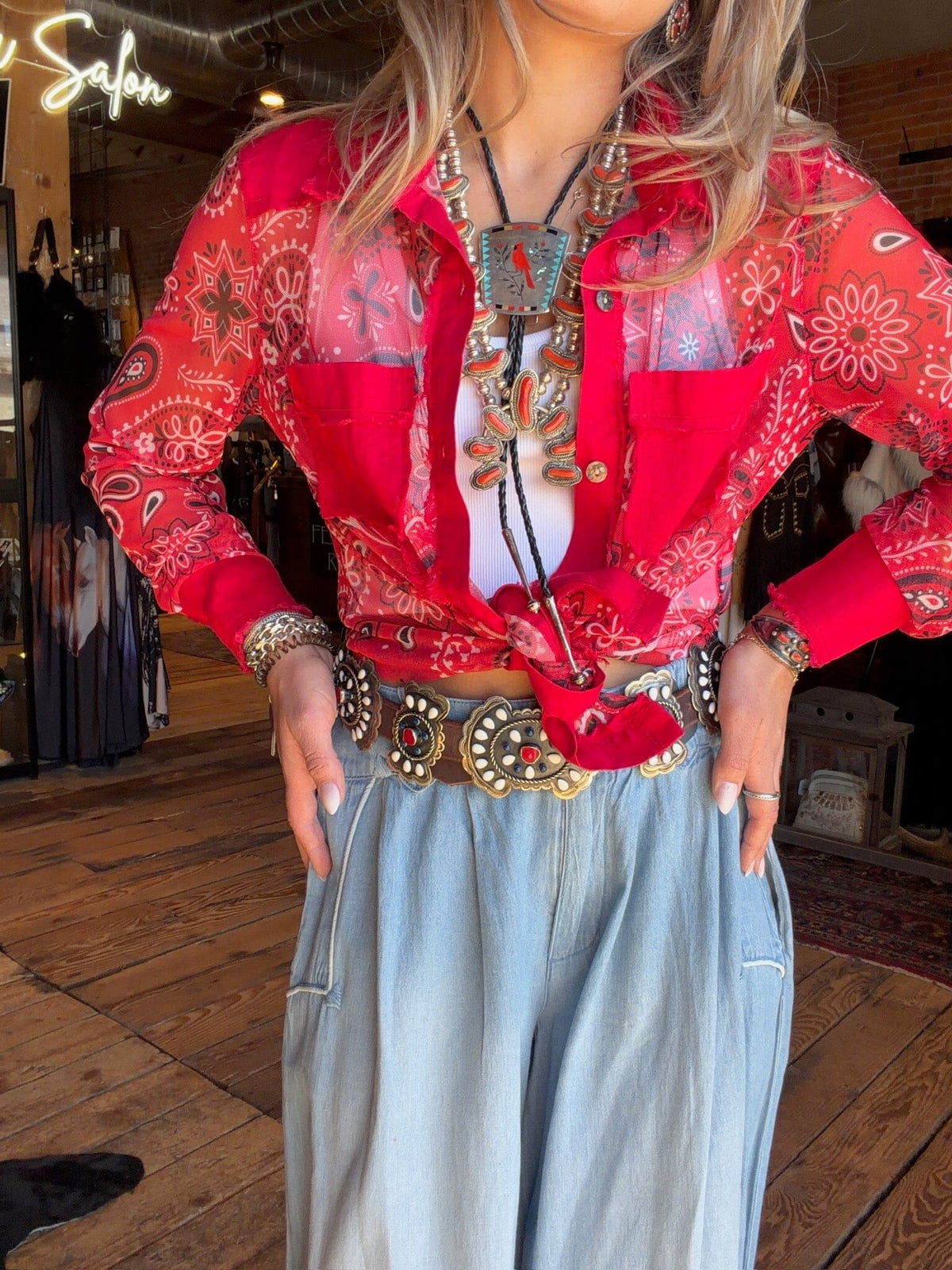 Red Bandana Mesh Blouse - 4633RB
