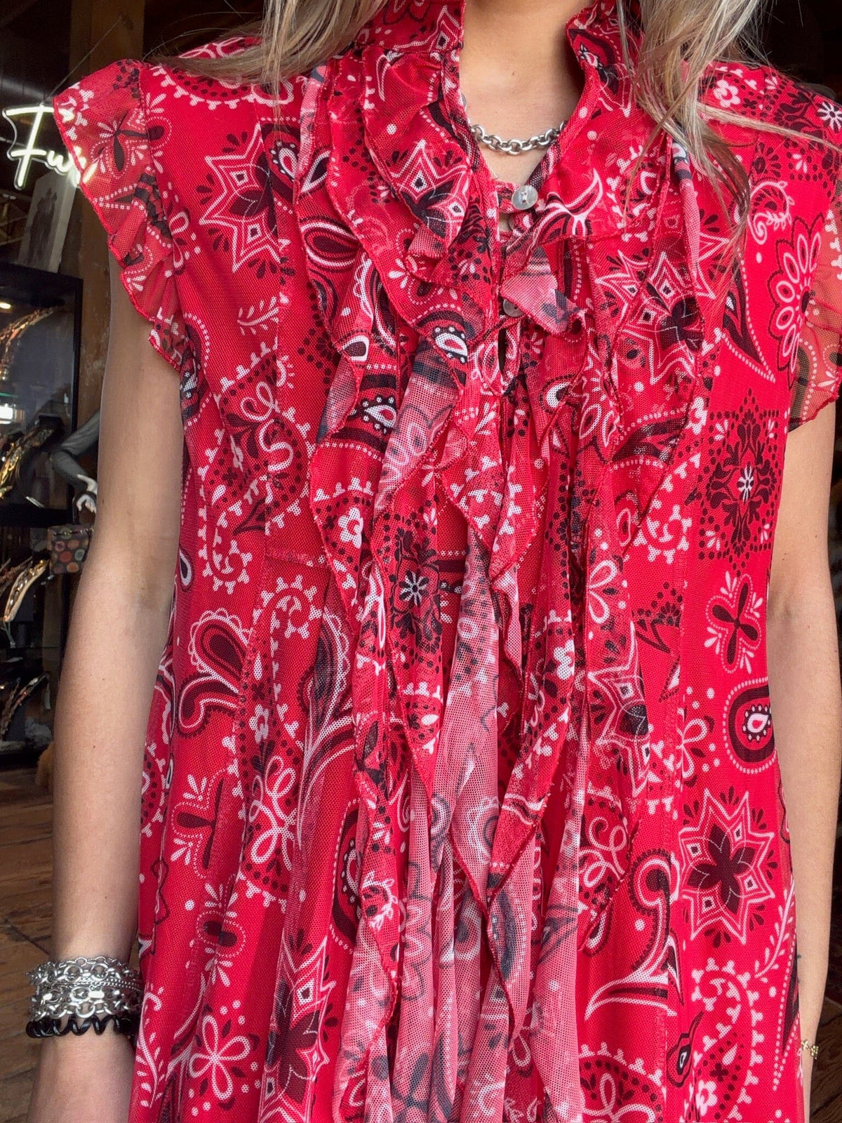 Red Bandana Print Sleeveless Dress - 4570RB