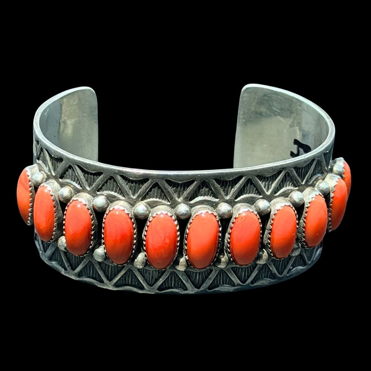 Red Coral 11-Stone Sterling Silver Cuff - CMH257