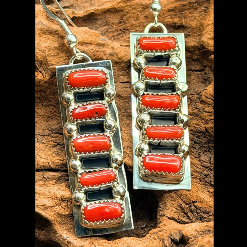 Red Coral 5-Stone Earrings - ESL116
