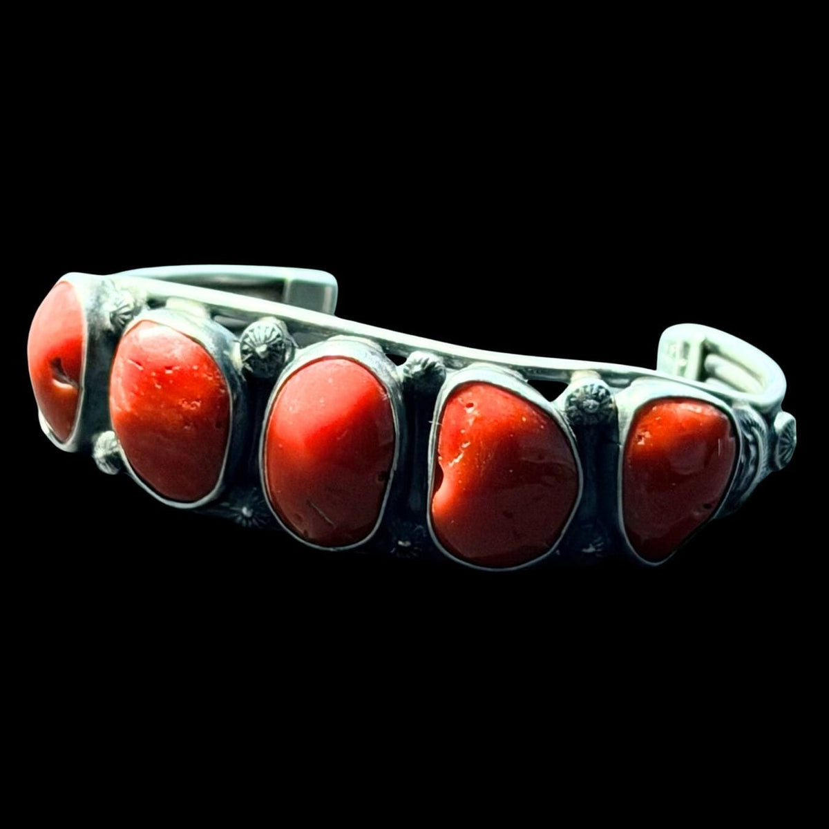 Red Coral 5-Stone Sterling Cuff - CMH264