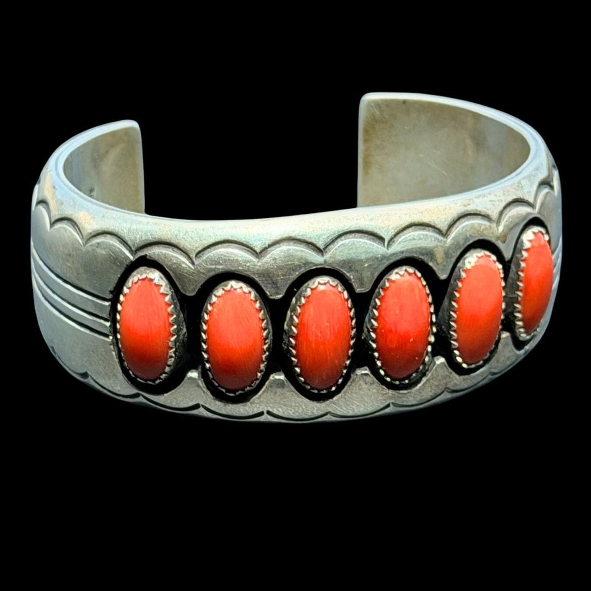 Red Coral 6-Stone Sterling Silver Cuff - CMH258