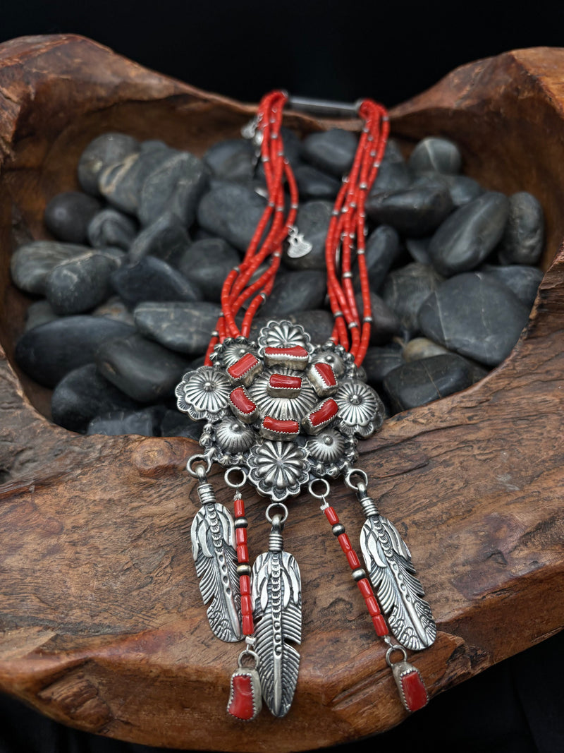 Red Coral Dream Catcher Necklace - NAZ54