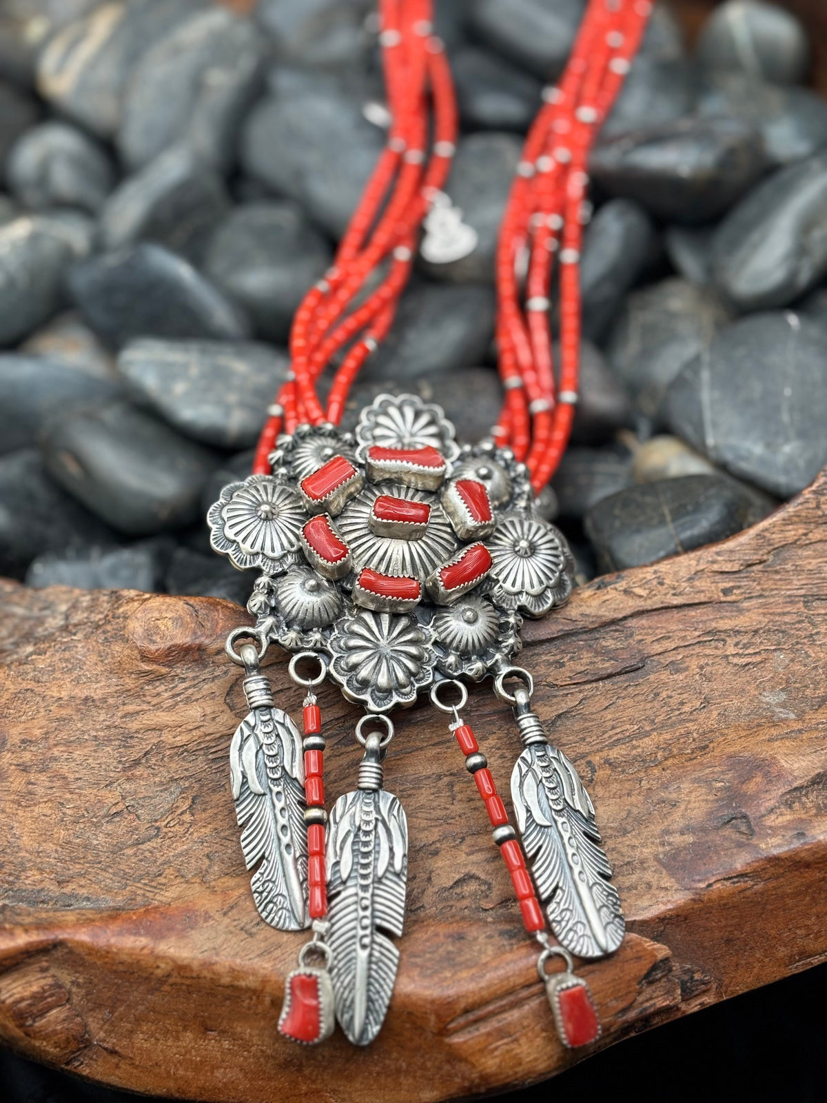 Red Coral Dream Catcher Necklace - NAZ54