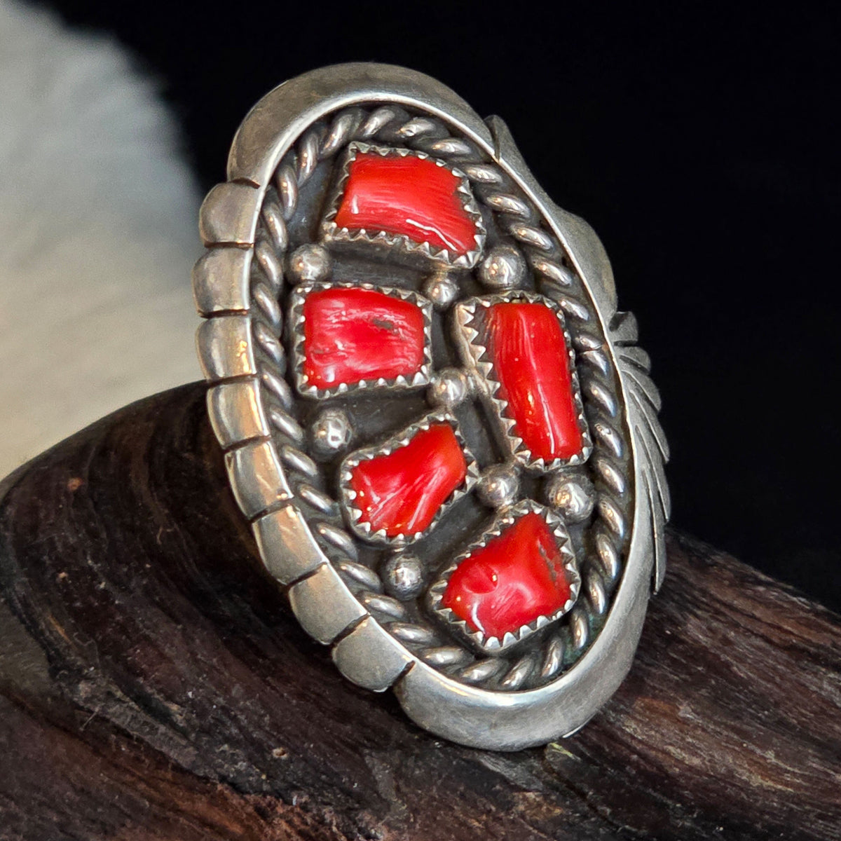 Red Coral Oval Sterling Ring - Size 6.5 - RMH196
