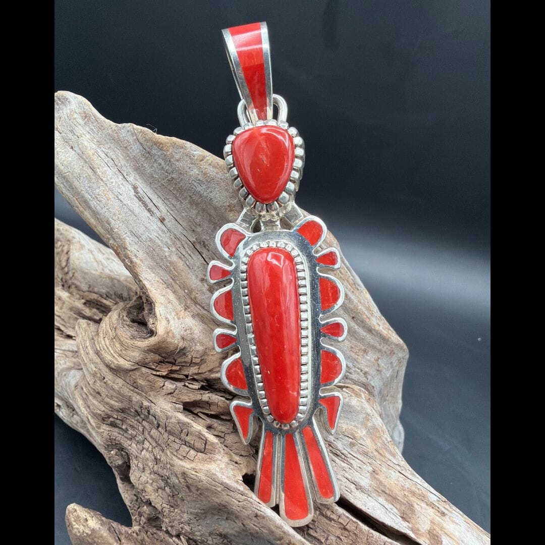 Red Coral Pendant - Heavy Sterling - PAZ602