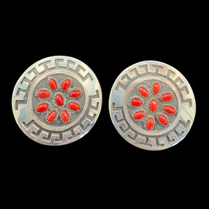 Red Coral/Sterling Circle Earring - EAZ244