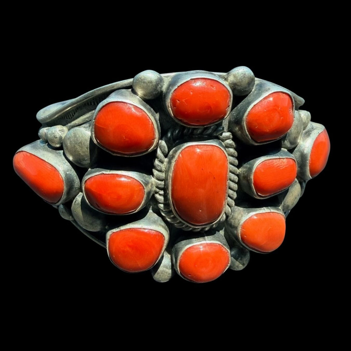 Red Coral/Sterling Cluster Cuff - CMH255