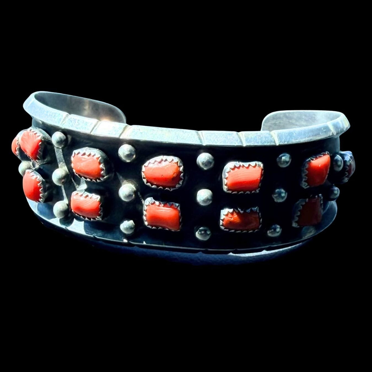 Red Coral/Sterling Silver "C" Cuff - CMH263