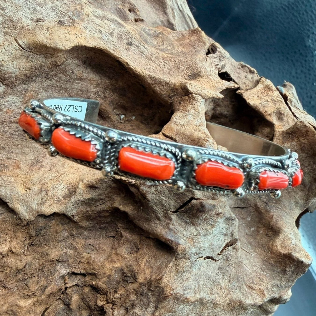 Red Coral/Sterling Slim Cuff - CSL27