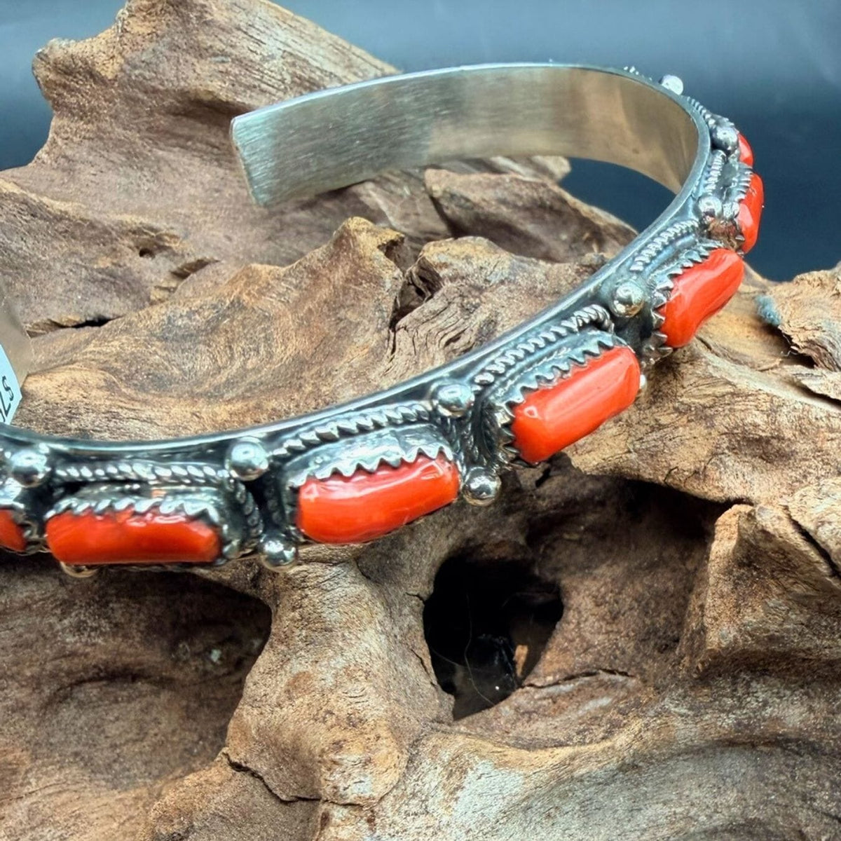 Red Coral/Sterling Slim Cuff - CSL27