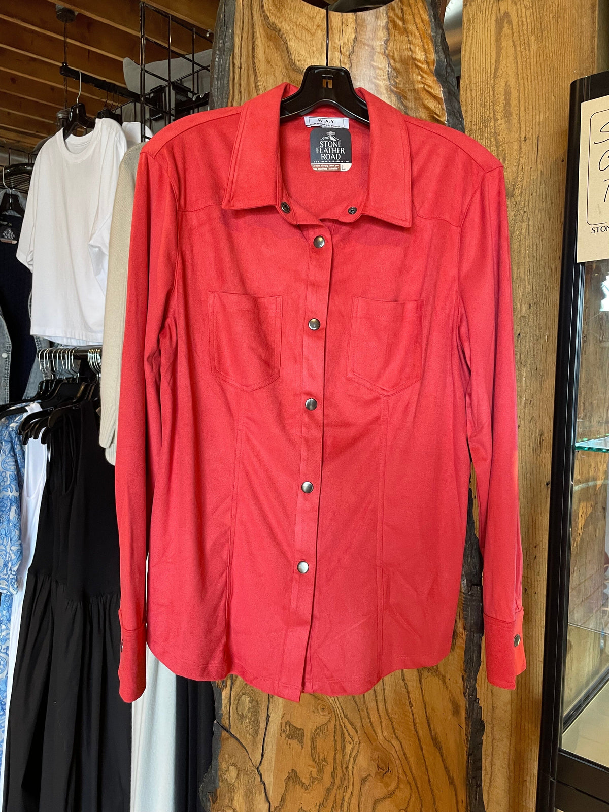 Red Faux Suede Snap Shirt - 4304R