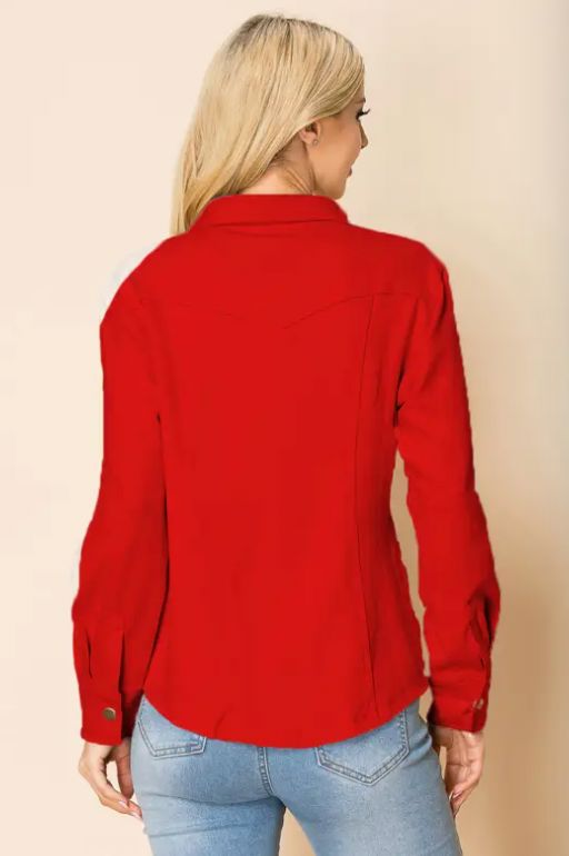 Red Faux Suede Snap Shirt - 4304R