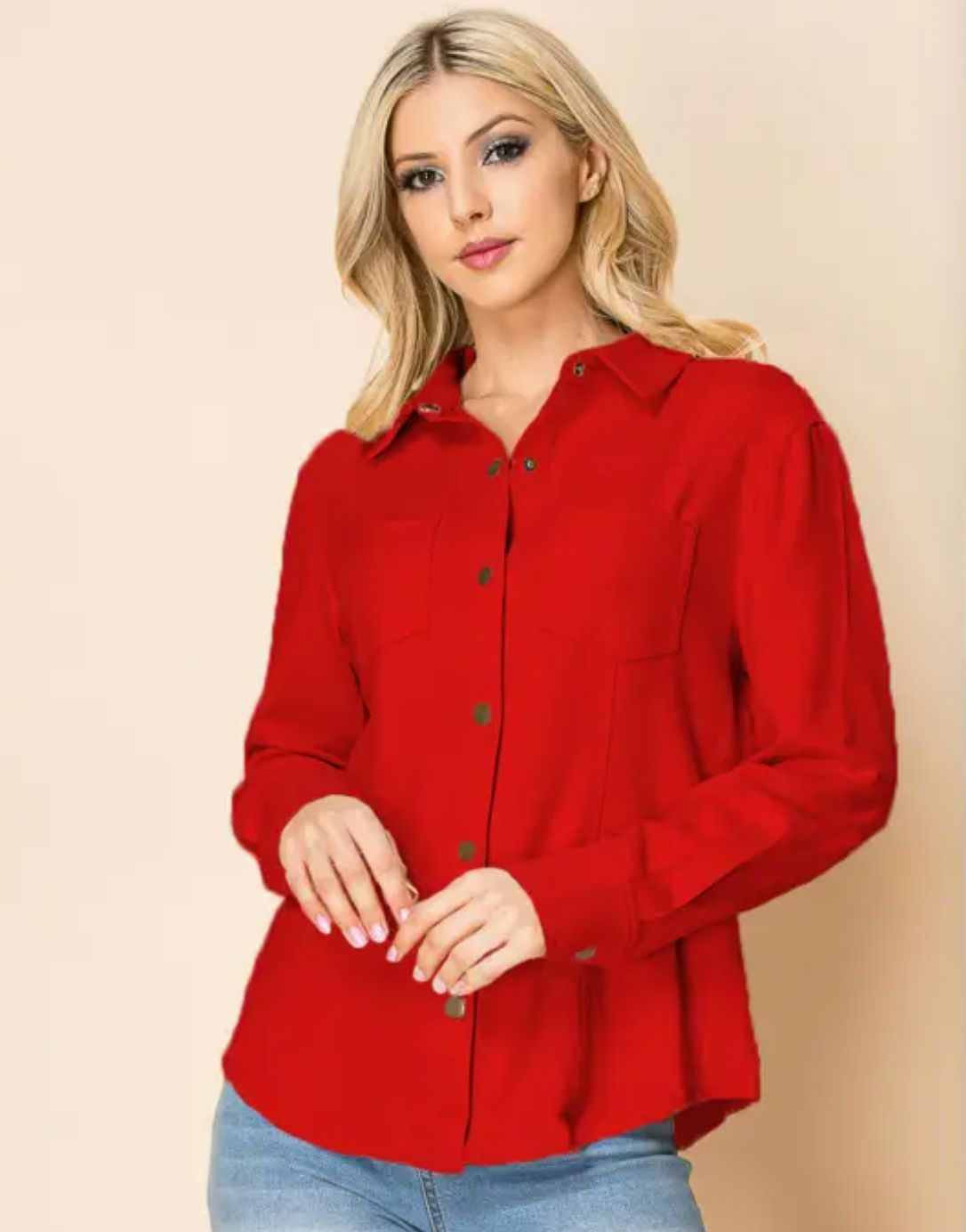 Red Faux Suede Snap Shirt - 4304R