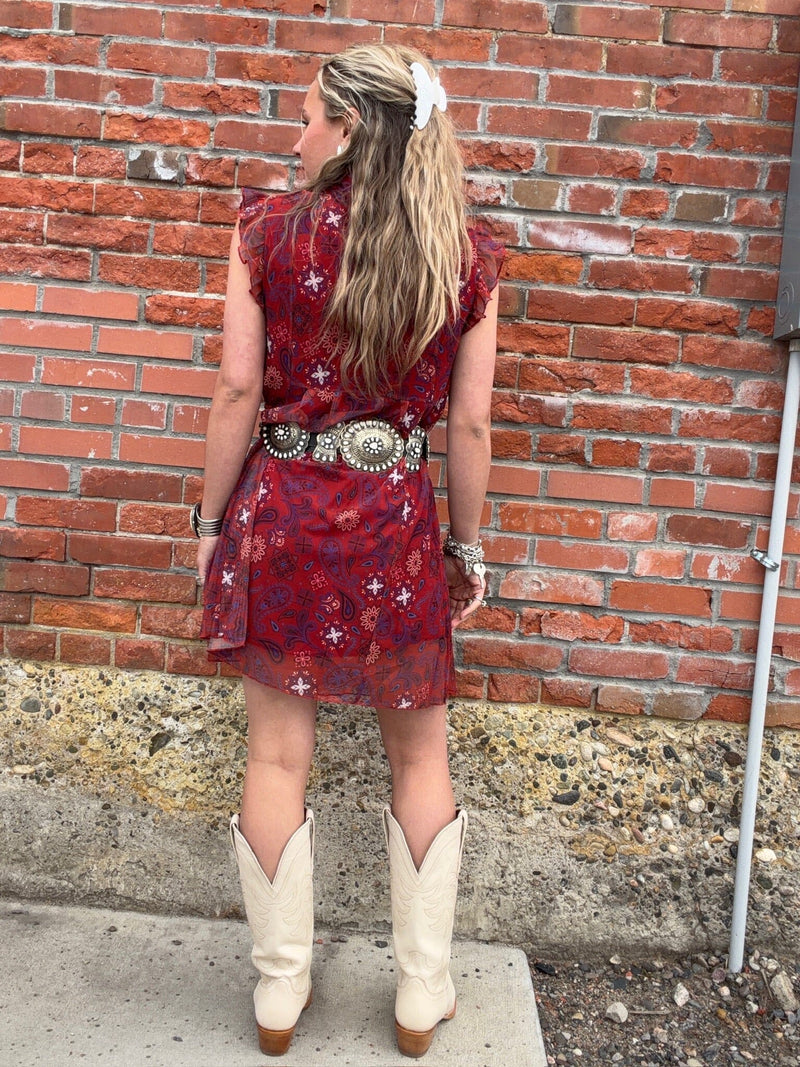 Red Print Mesh Dress - 4570RD