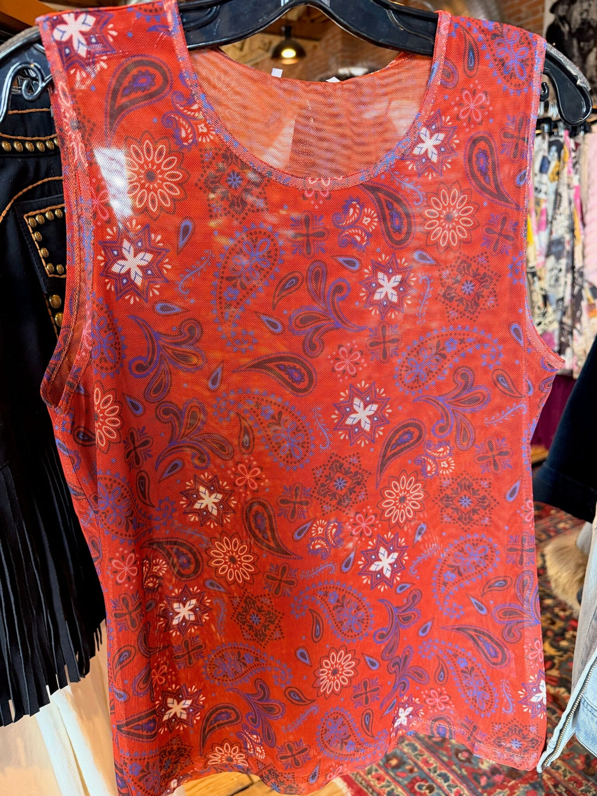 Red Print Mesh Tank Top - 4351RD