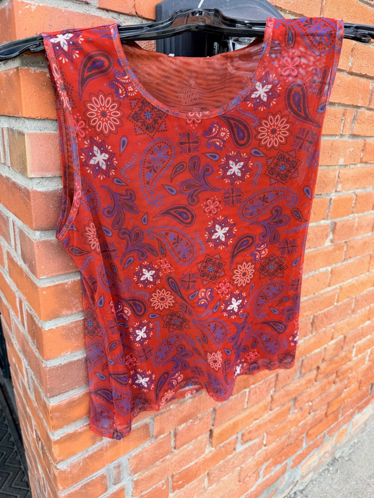 Red Print Mesh Tank Top - 4351RD
