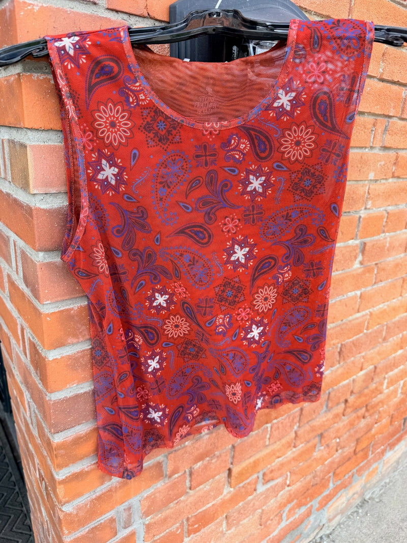 Red Print Mesh Tank Top - 4351RD
