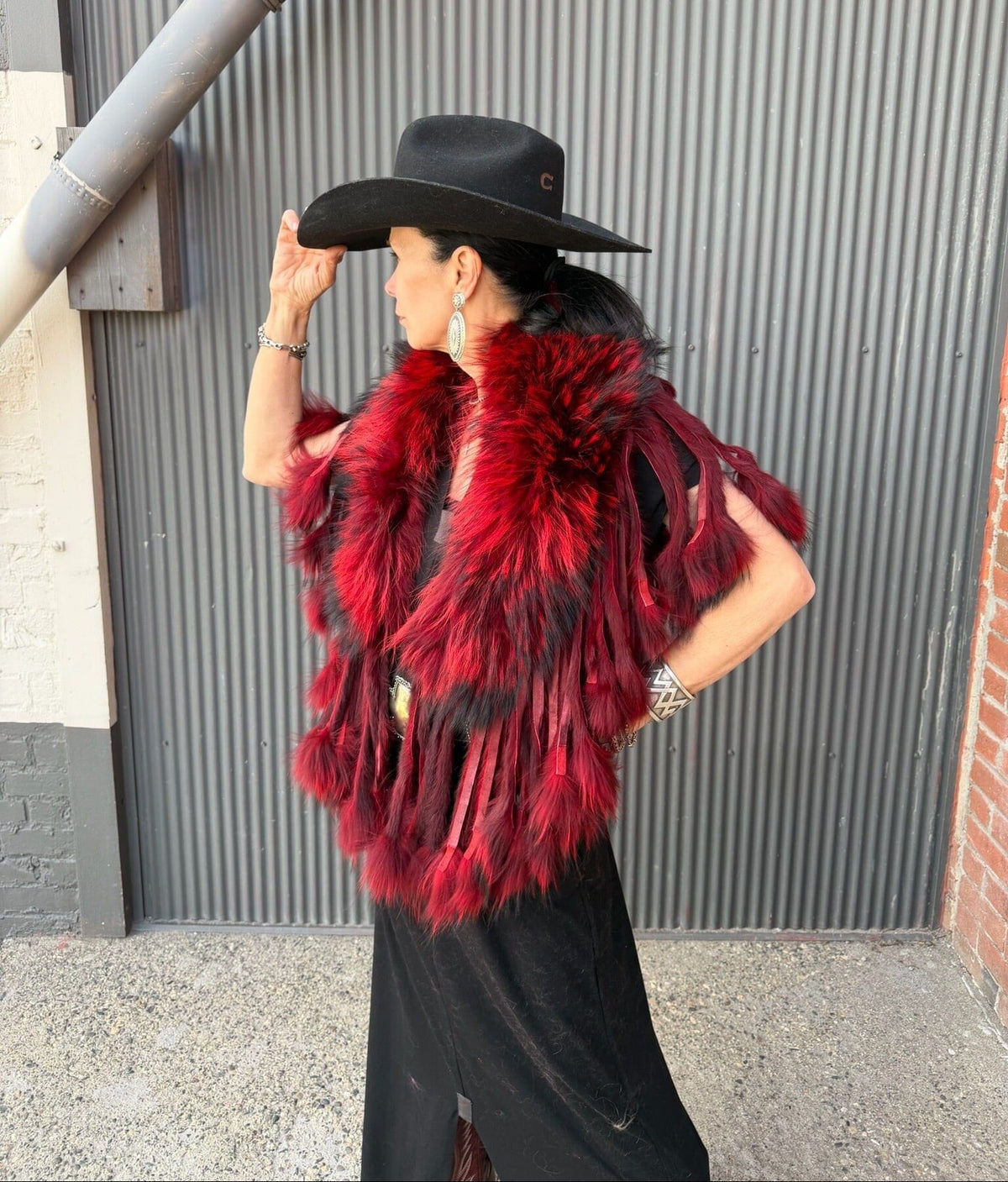 Red Raccoon Collar With Rabbit Fringe - MKCOLR-RD