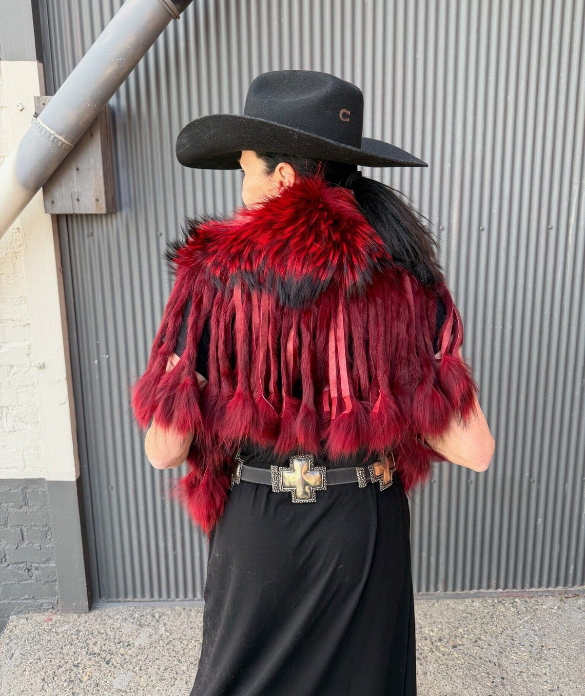 Red Raccoon Collar With Rabbit Fringe - MKCOLR-RD