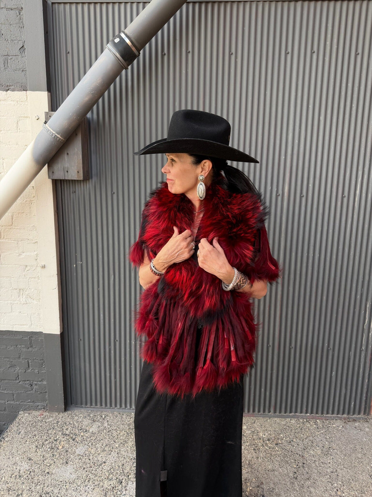 Red Raccoon Collar With Rabbit Fringe - MKCOLR-RD