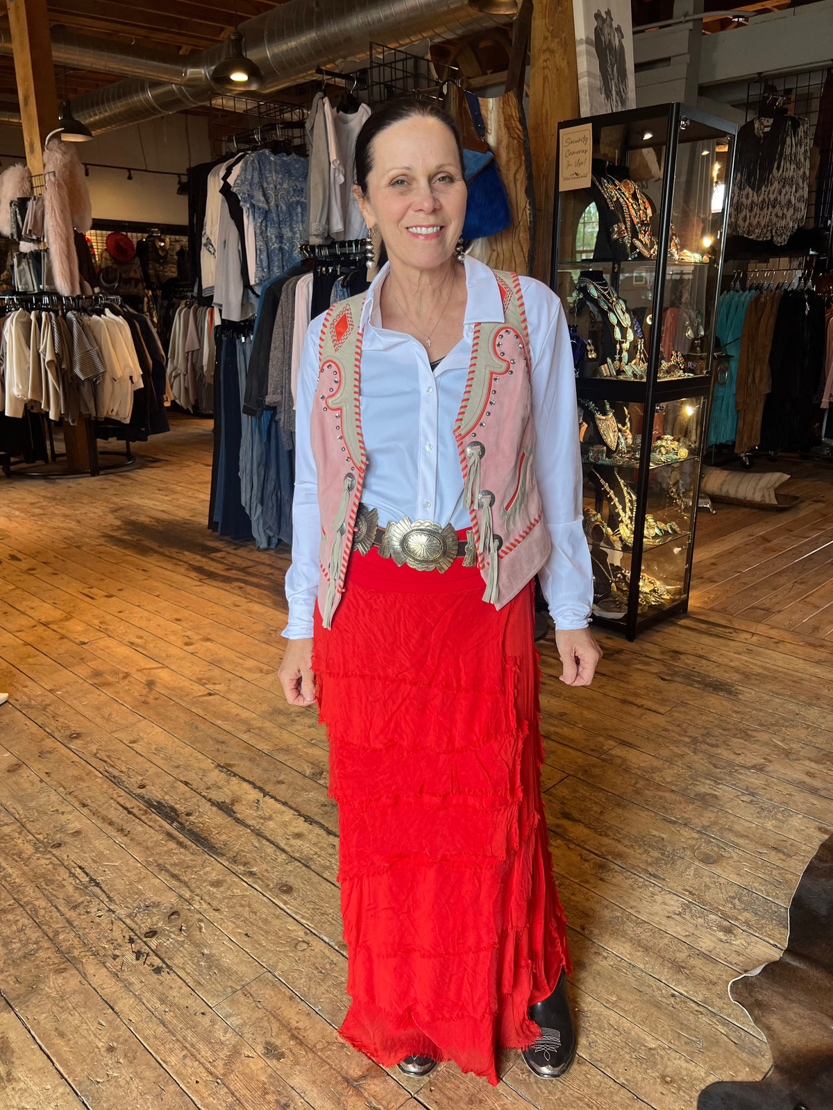 Red Silk Tiered Skirt - KGG1-RD