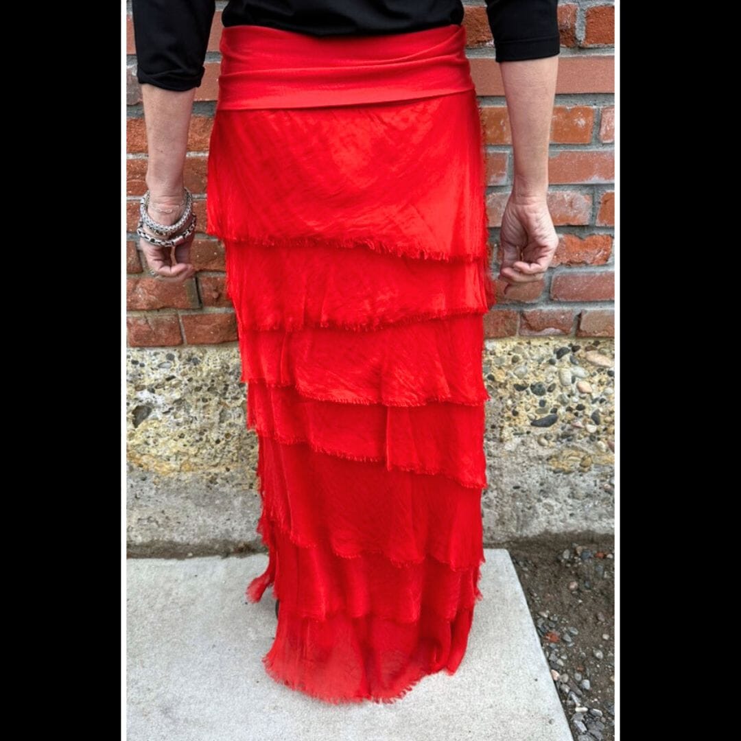 Red Silk Tiered Skirt - KGG1-RD