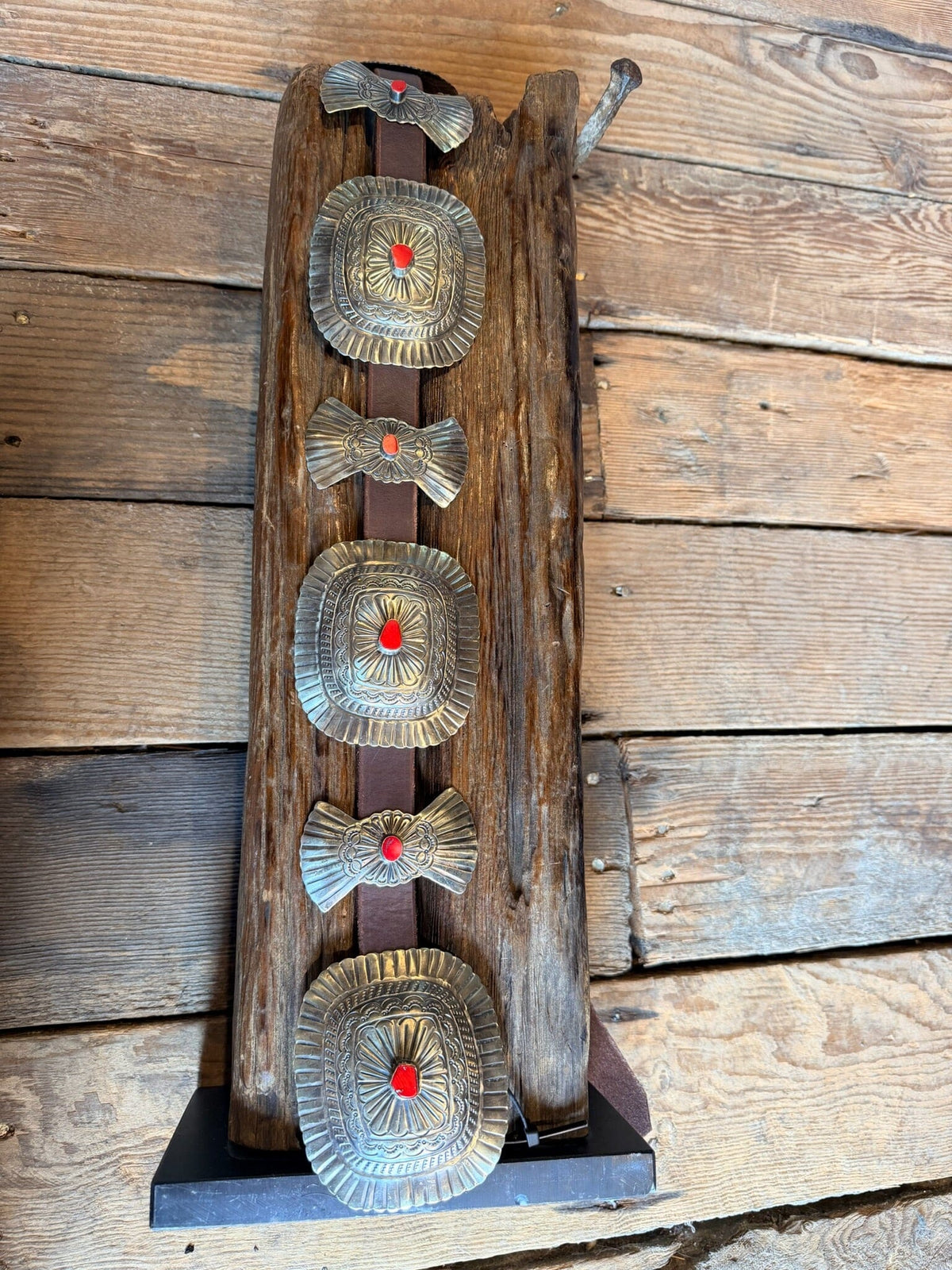 Red Stone/Rays German Silver Square Concho Belt - BBAR105RD