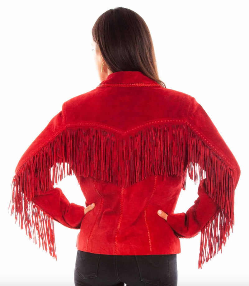 Red Suede Fringed Jacket - L1080R