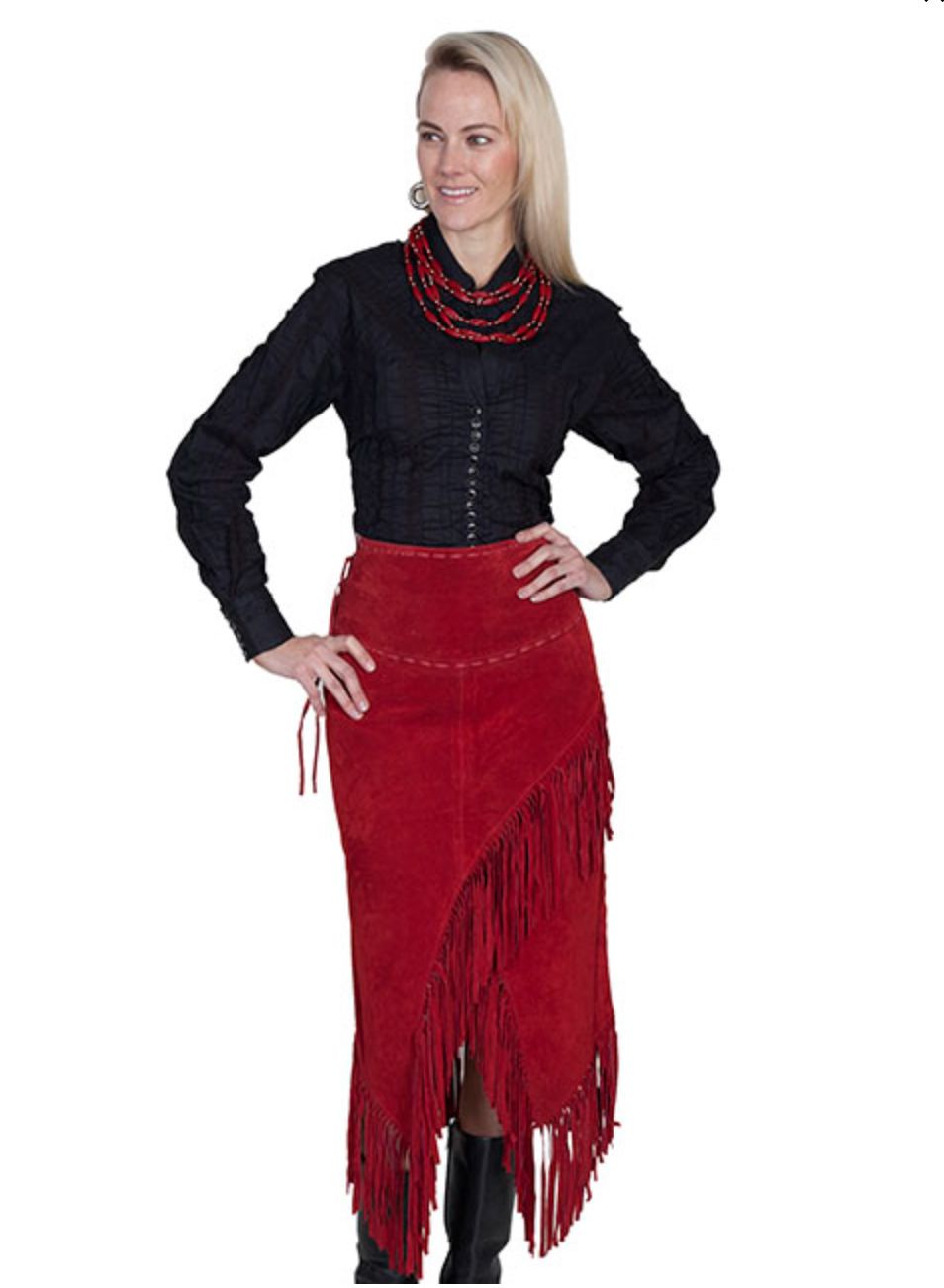 Red Suede Fringed Skirt - L659R