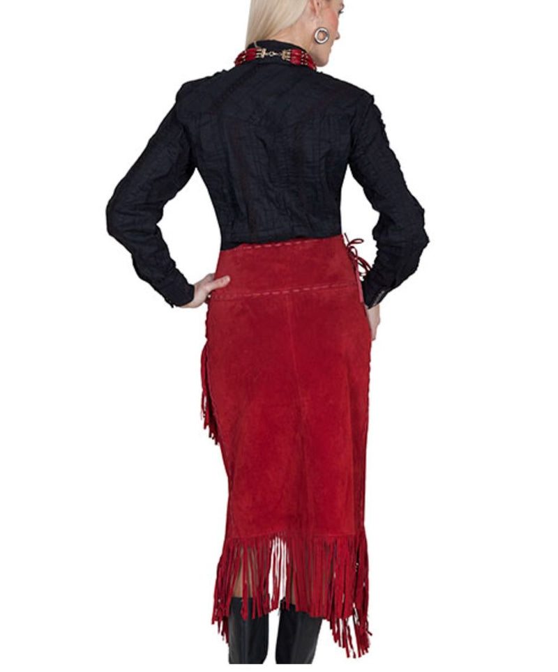 Red Suede Fringed Skirt - L659R