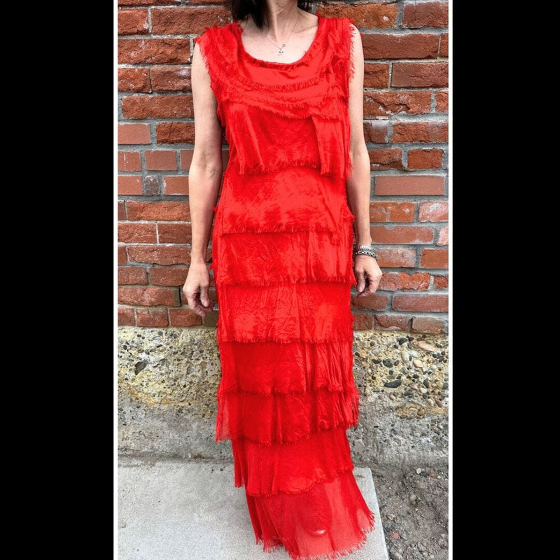 Red Tiered Silk Maxi Dress - DGG2-RD