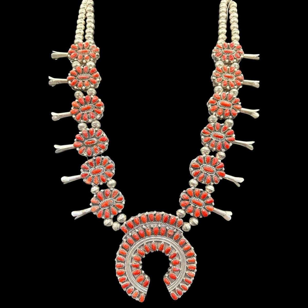 Reversible Red Coral and Turquoise Squash Blossom - SQMH57