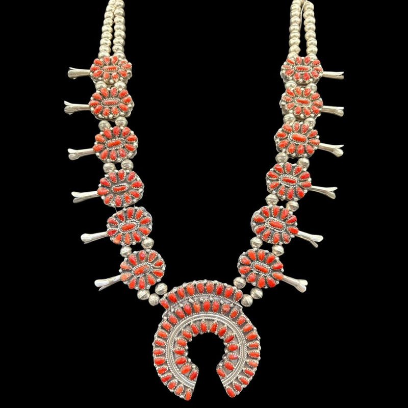Reversible Red Coral and Turquoise Squash Blossom - SQMH57