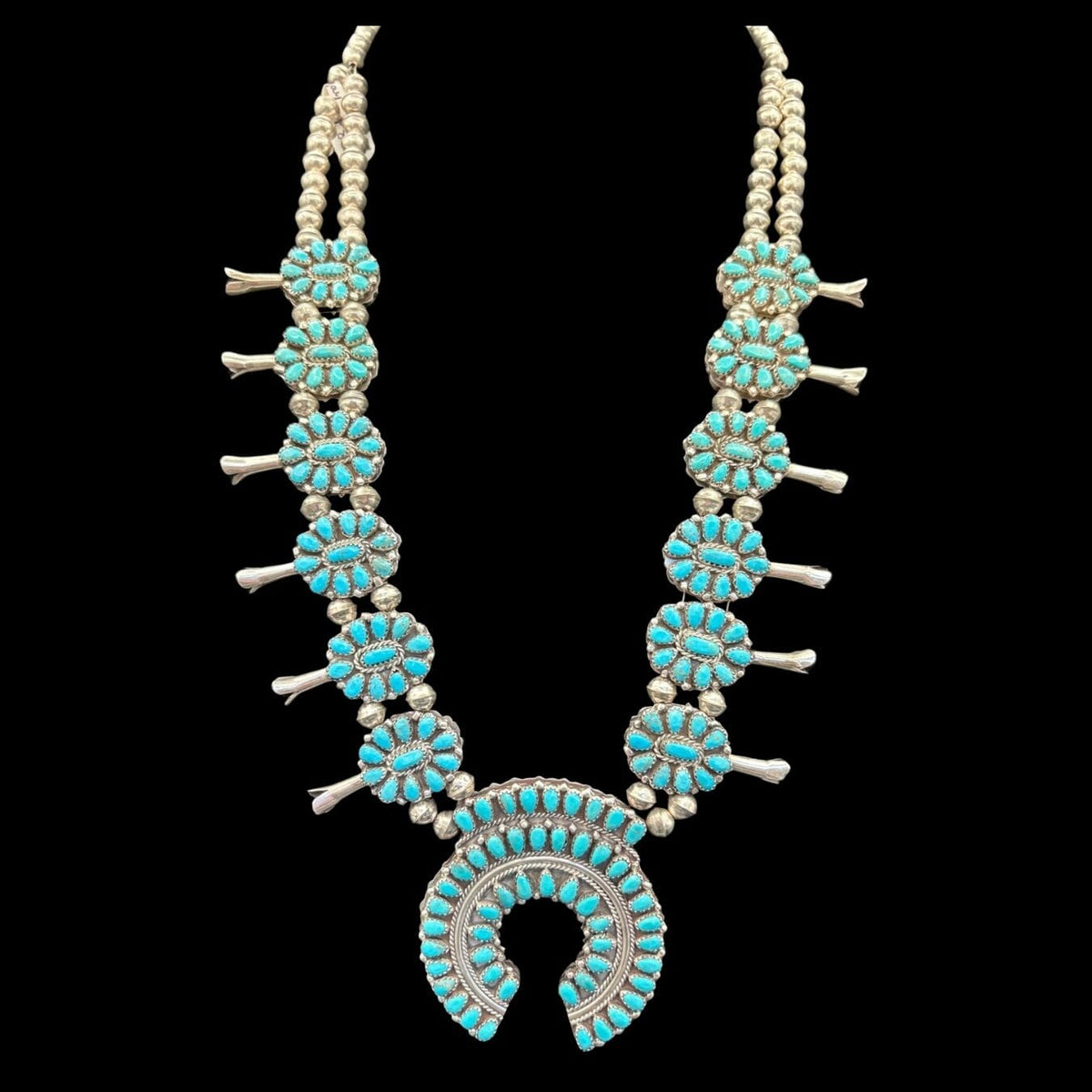 Reversible Red Coral and Turquoise Squash Blossom - SQMH57