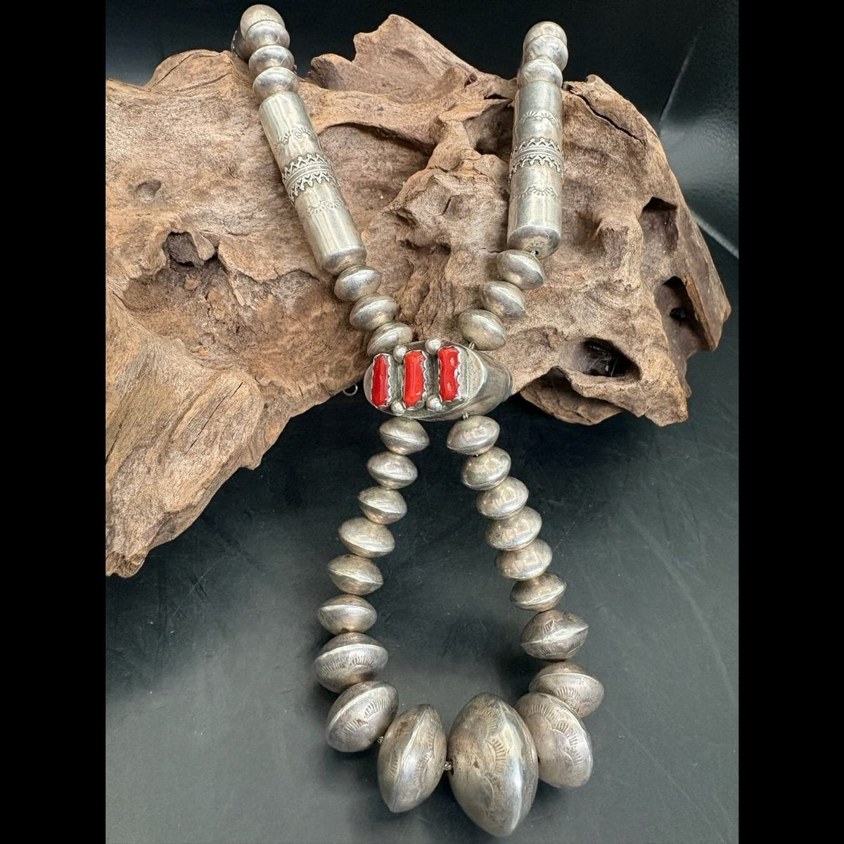 Reversible Turquoise, Coral, Sterling Necklace - NMH51