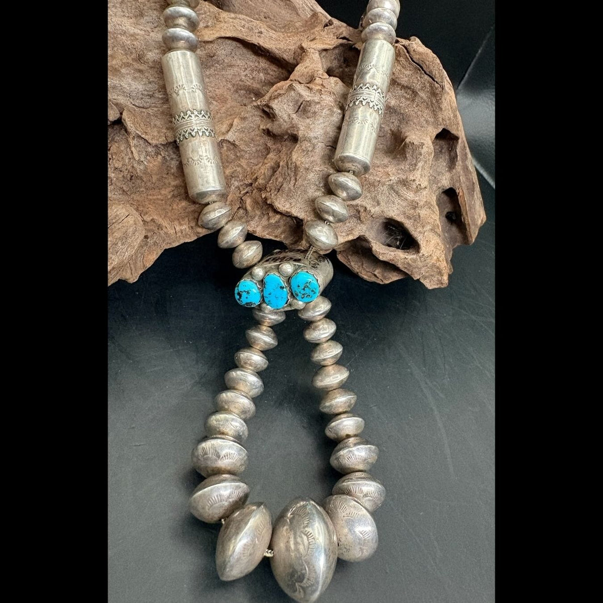Reversible Turquoise, Coral, Sterling Necklace - NMH51