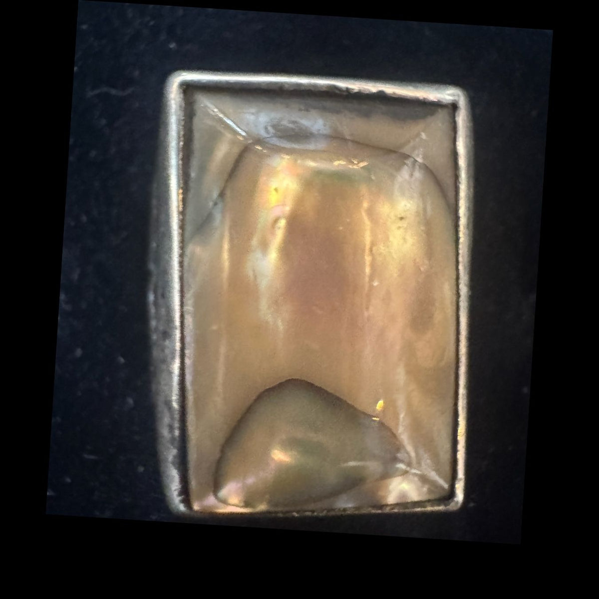Abalone Rectangle Sterling Bezel Ring - Size 11 - RMH438