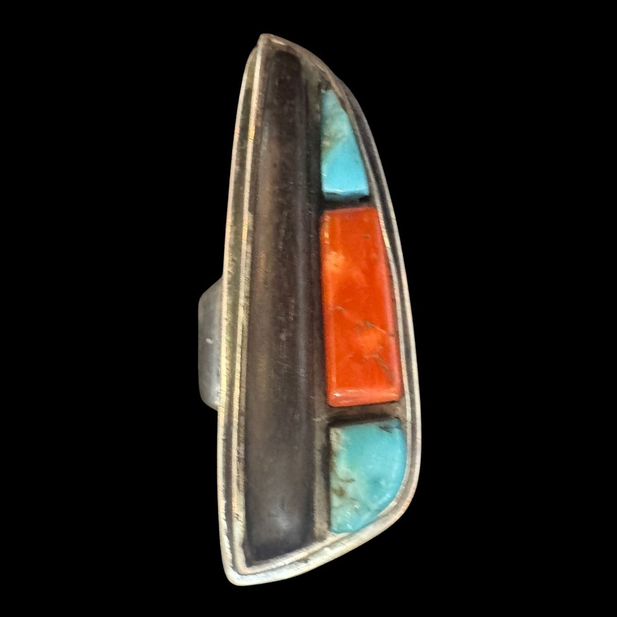 Sterling Silver Onyx &amp; Coral Inlay Ring – Size 7.25 - RMH447
