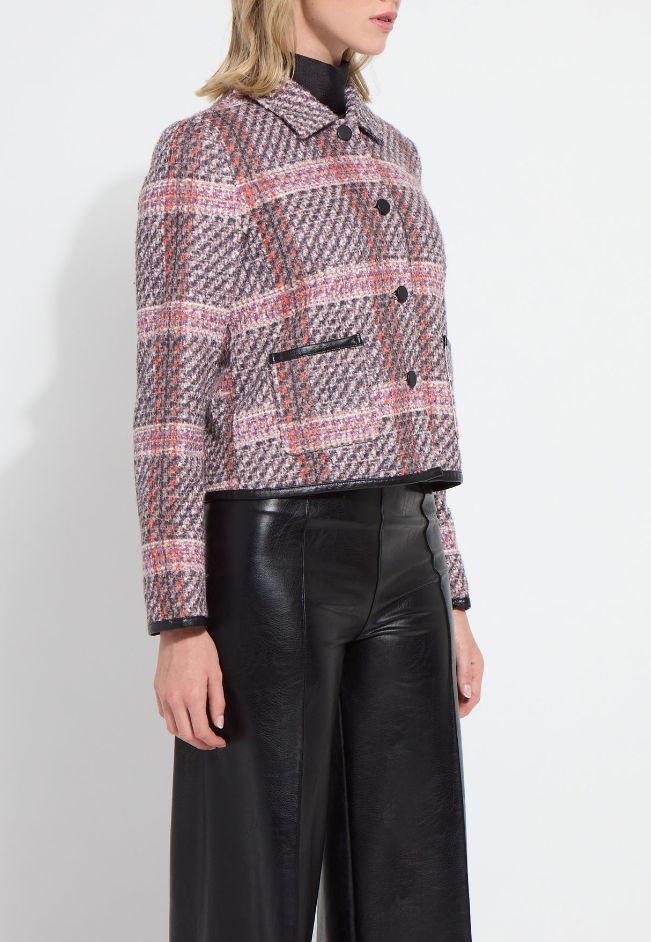 Rouge Plaid Cropped Tweed Jacket - 4058RP