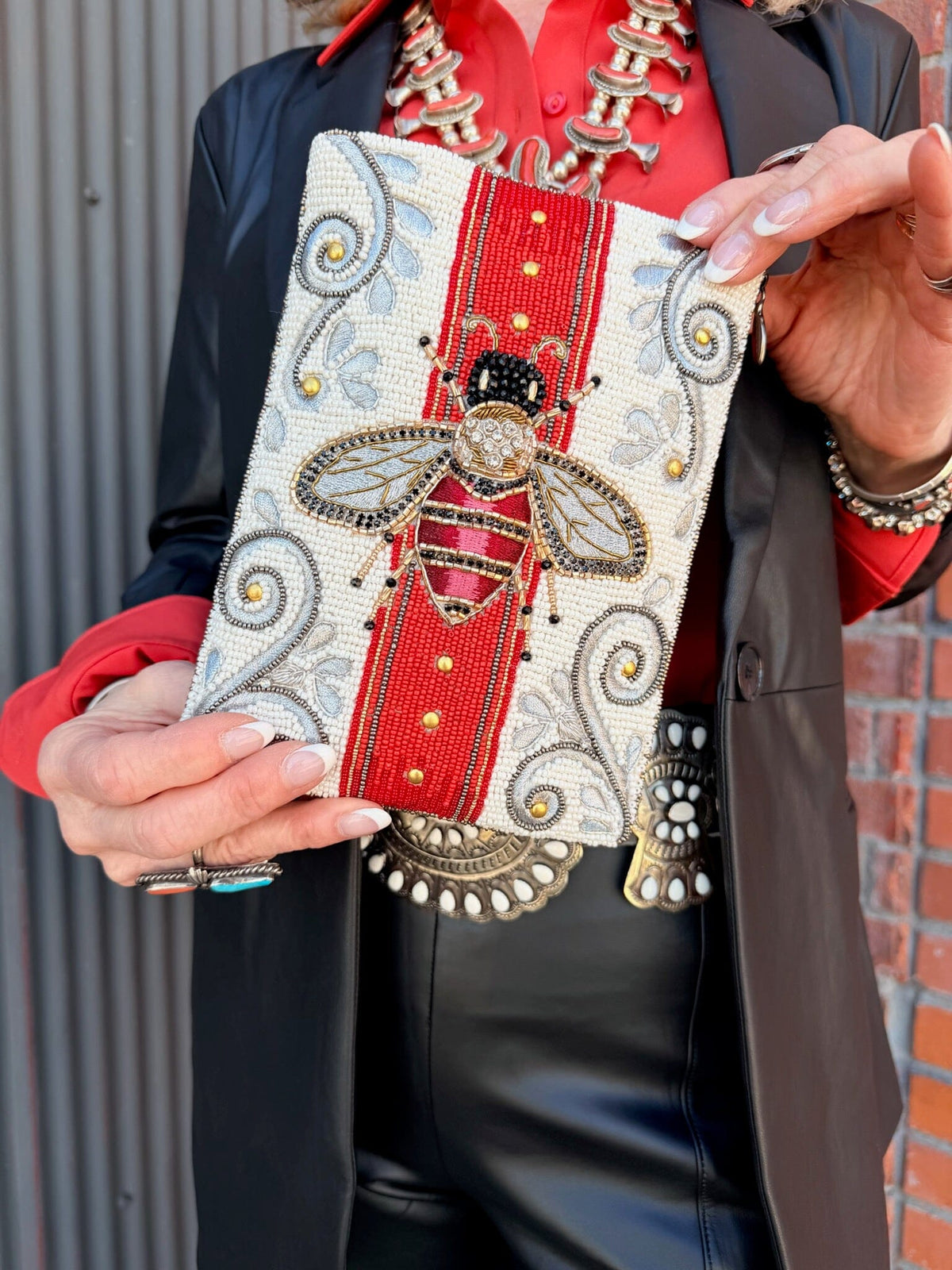 Royal Bee Beaded Crossbody Bag - MFS002329